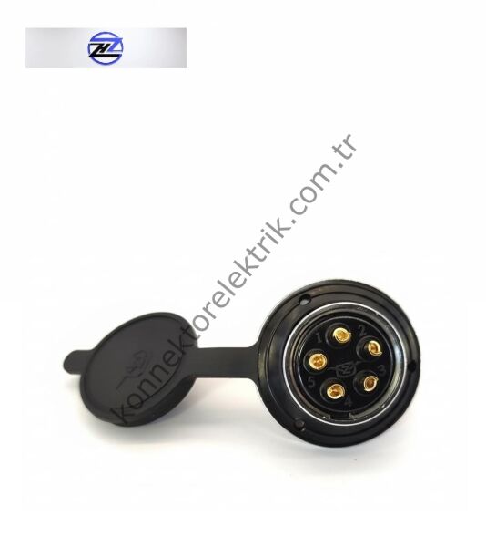 HZ CONNECTORS GX30 30MF-5E Yuvarlak Flanş 5 Pin Metal Kasa Panel Tipi Dişi Mike (Mayk) Konnektör
