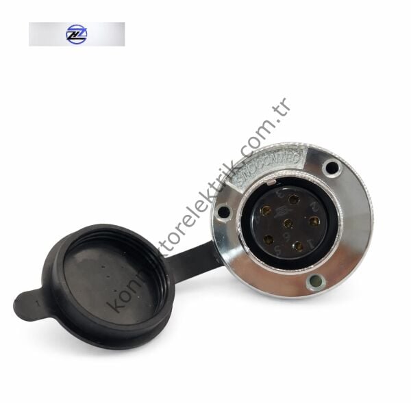 HZ CONNECTORS GX30 30MF-6E Yuvarlak Flanş 6 Pin Metal Kasa Panel Tipi Dişi Mike (Mayk) Konnektör