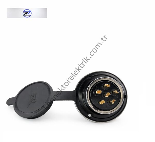 HZ CONNECTORS 30MF-6E Yuvarlak Flanşlı 6 Pinli Metal Kasa Panel Tipi Dişi Konnektör