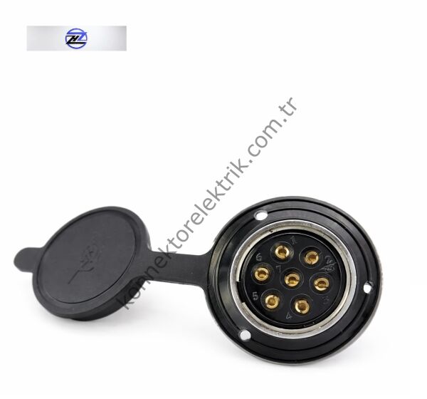 HZ CONNECTORS GX30 30MF-7E Yuvarlak Flanş 7 Pin Metal Kasa Panel Tipi Dişi Mike (Mayk) Konnektör