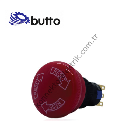 BUTTO K16-812-N Yuvarlak Büyük Kafa Reset Yazılı Plastik Gövde 16mm Acil Stop Butonu 6-220V AC-DC