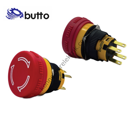 BUTTO K16-8102-NAL Yuvarlak Plastik Gövde 16mm Acil Stop Butonu 6-220V AC-DC