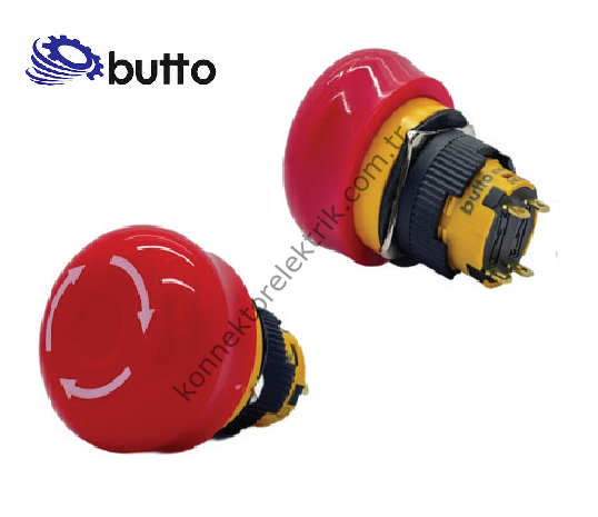 BUTTO K16-8102-NSS Yuvarlak Plastik Gövde 16mm Acil Stop Butonu 6-220V AC-DC