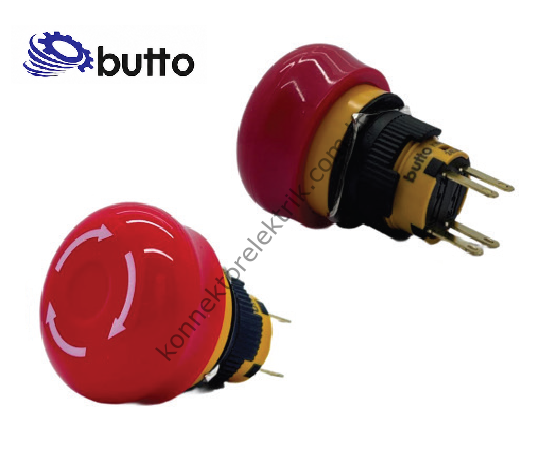 BUTTO K16-8102-NSL Yuvarlak Plastik Gövde 16mm Acil Stop Butonu 6-220V AC-DC