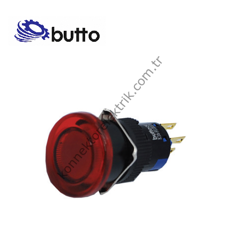 BUTTO K16-912-R  Yuvarlak Plastik 16mm Yaylı Mantar Butonu 6-220V AC-DC