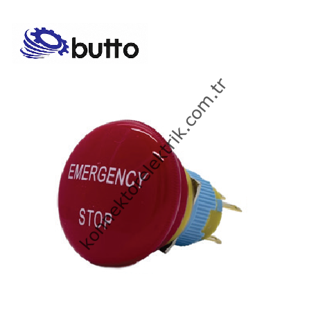 BUTTO GFP16-EMG 16mm Yuvarlak Plastik Gövde Acil Stop Butonu Emergency Stop Yazılı
