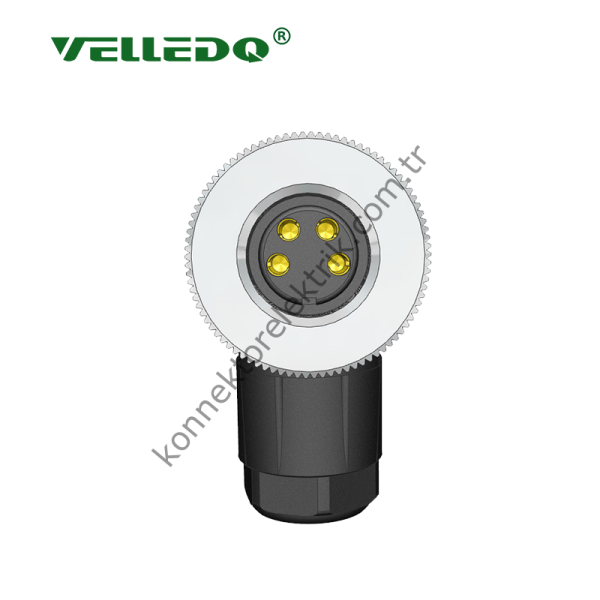 VELLEDQ M8 4 Pin Dişi 90° Açılı Konnektör