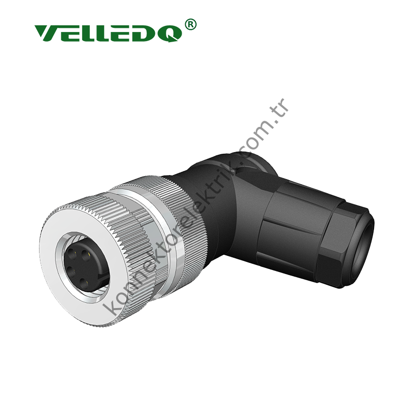 VELLEDQ M8 4 Pin Dişi 90° Açılı Konnektör