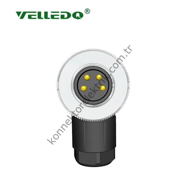 VELLEDQ M8 4 Pin Erkek 90° Açılı Konnektör