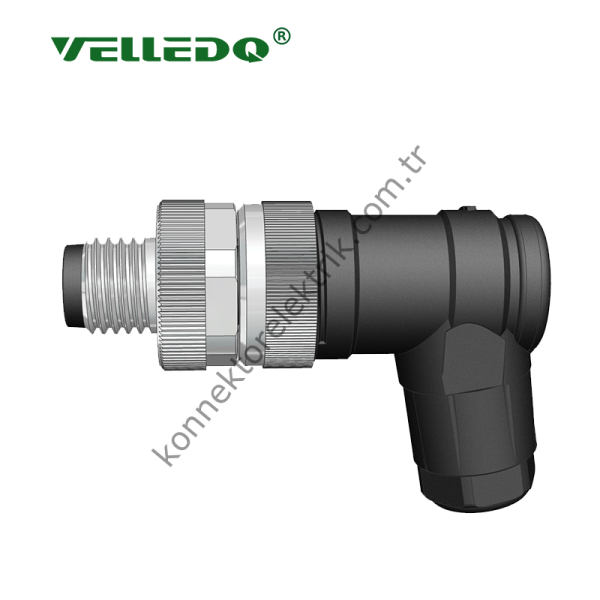 VELLEDQ M8 4 Pin Erkek 90° Açılı Konnektör