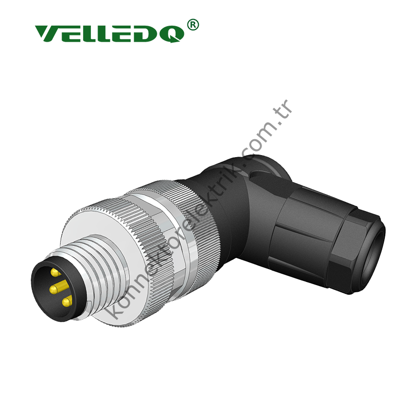 VELLEDQ M8 4 Pin Erkek 90° Açılı Konnektör