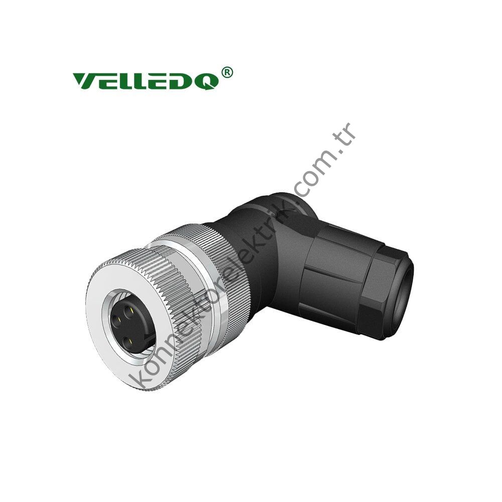 VELLEDQ M8 3 Pin Dişi 90° Açılı Konnektör