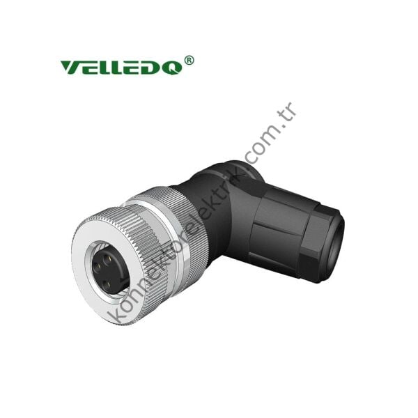 VELLEDQ M8 3 Pin Dişi 90° Açılı Konnektör