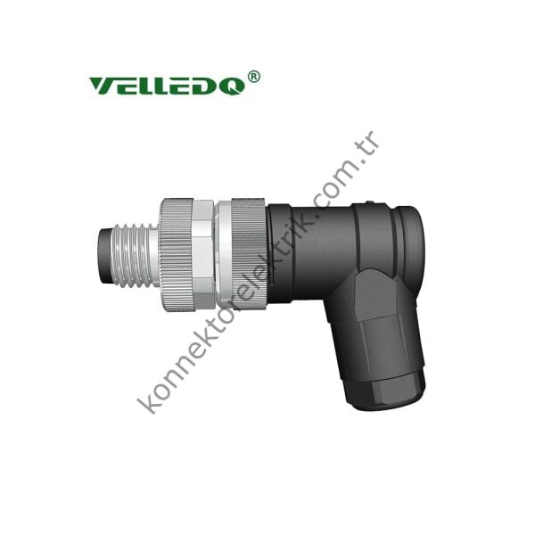 VELLEDQ M8 3 Pin Erkek 90° Açılı Konnektör