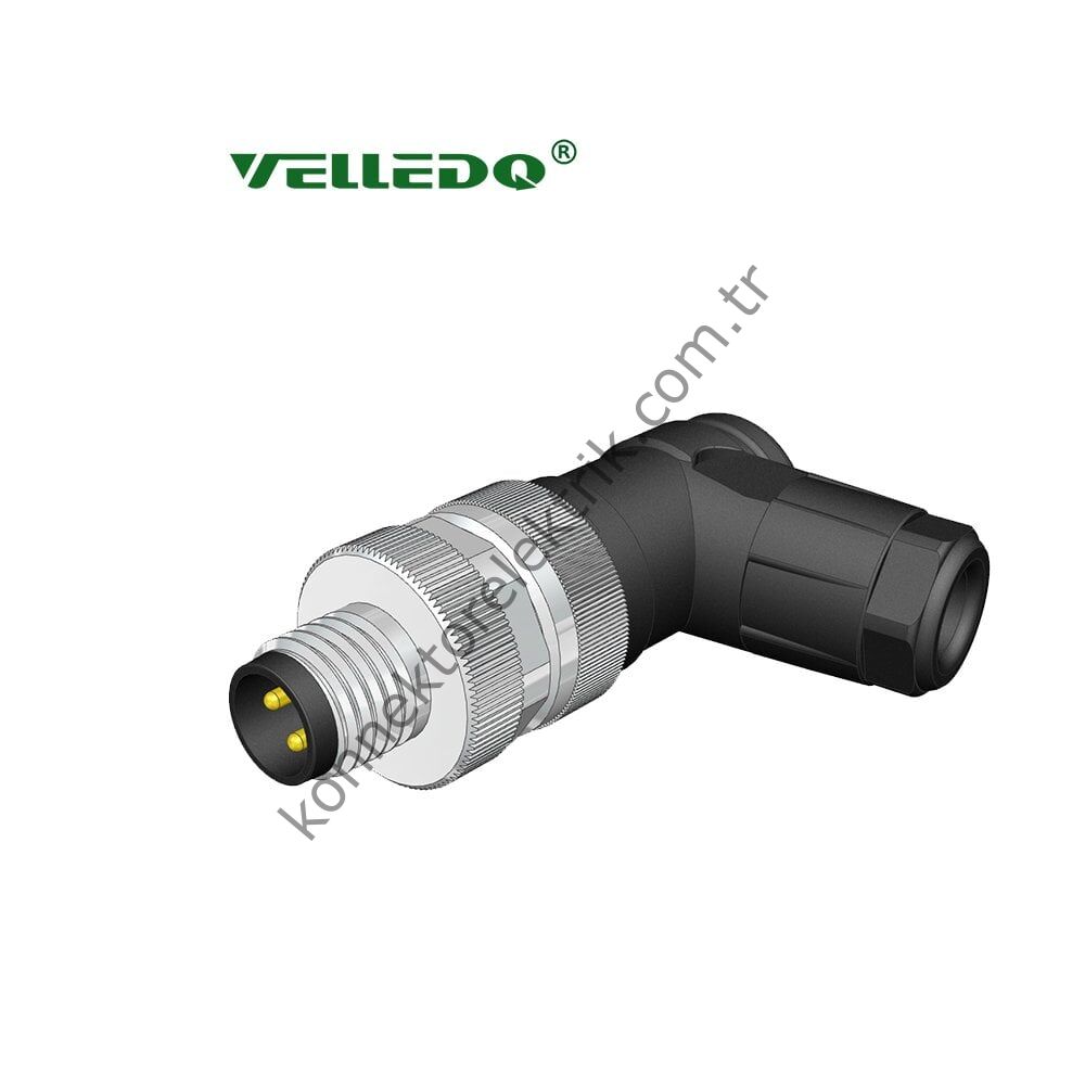 VELLEDQ M8 3 Pin Erkek 90° Açılı Konnektör