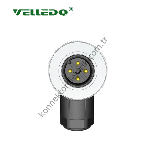 VELLEDQ M12 4 Pin Erkek 90° Açılı Konnektör