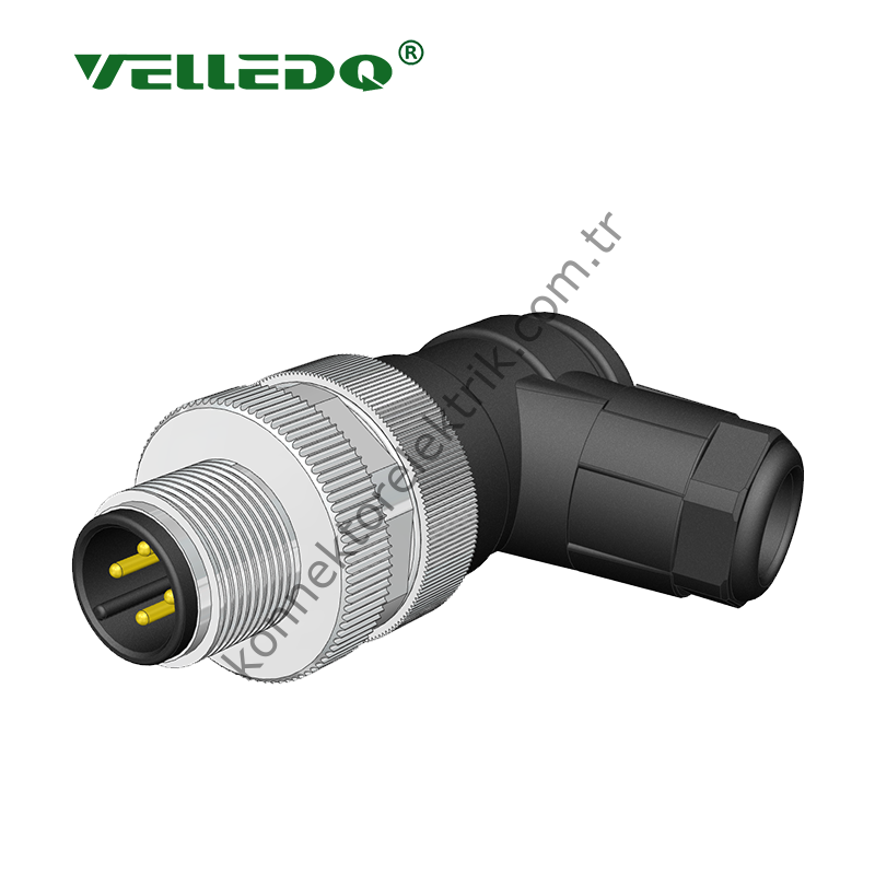 VELLEDQ M12 4 Pin Erkek 90° Açılı Konnektör