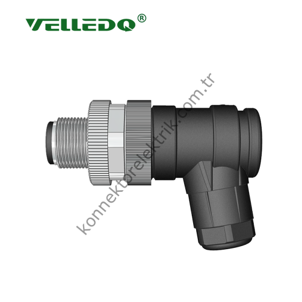 VELLEDQ M12 5 Pin Erkek 90° Açılı Konnektör