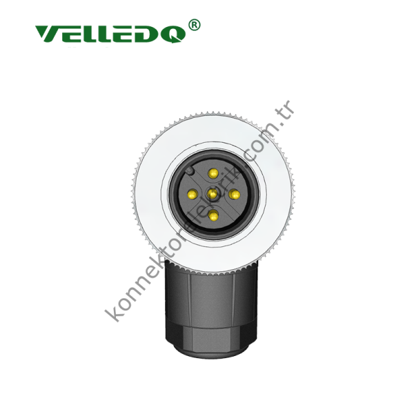 VELLEDQ M12 5 Pin Erkek 90° Açılı Konnektör