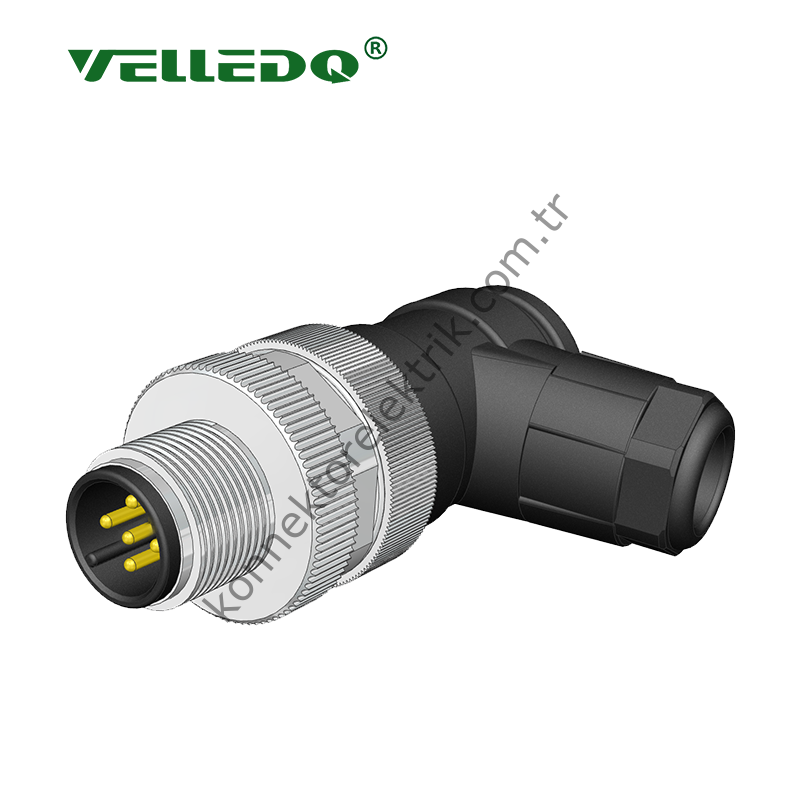 VELLEDQ M12 5 Pin Erkek 90° Açılı Konnektör