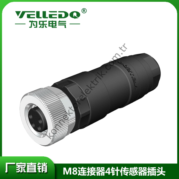 VELLEDQ M8 4 Pin Dişi Konnektör