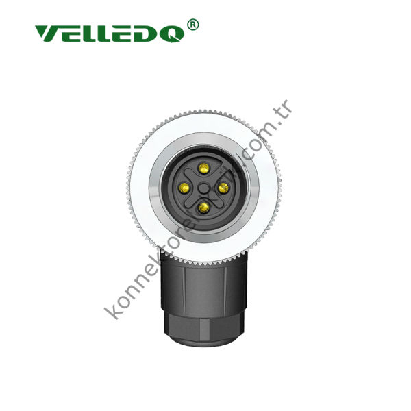 VELLEDQ M12 4 Pin Dişi 90° Açılı Konnektör