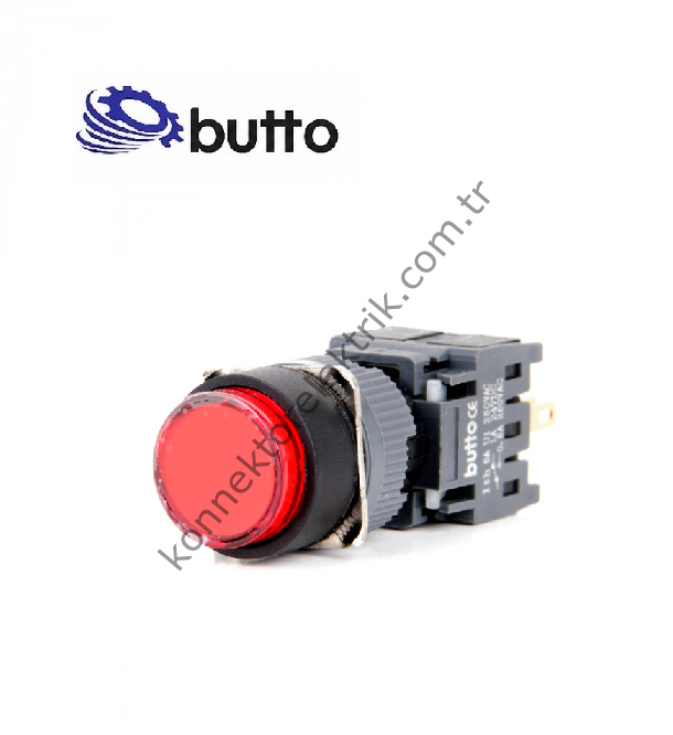 BUTTO F16-371-RA2  Yuvarlak Plastik Gövde 16mm Kalıcı Buton Kırmızı 220V AC