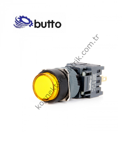 BUTTO F16-371-YD  Yuvarlak Plastik Gövde 16mm Kalıcı Buton Sarı 12-24V DC