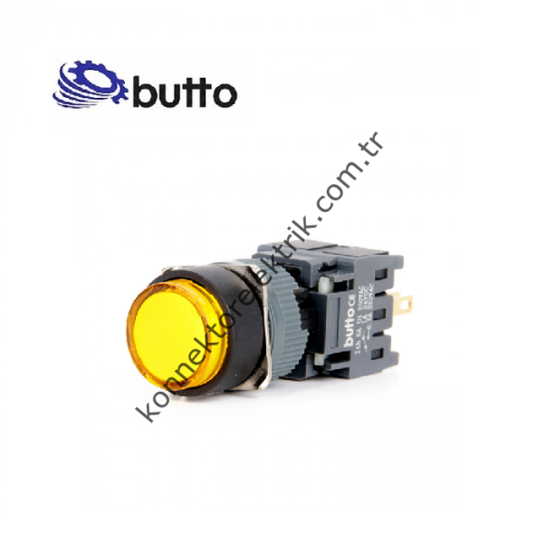 BUTTO F16-371-YA2  Yuvarlak Plastik Gövde 16mm Kalıcı Buton Sarı 220V AC