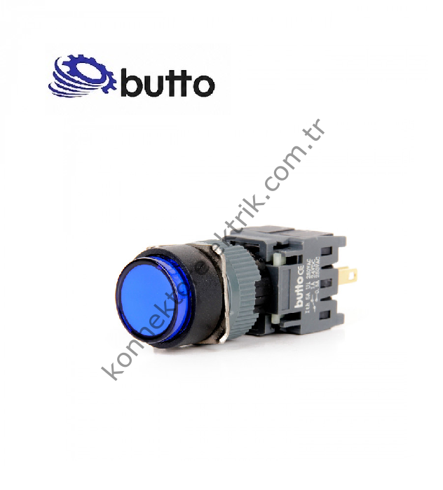 BUTTO F16-371-BD  Yuvarlak Plastik Gövde 16mm Kalıcı Buton Mavi 12-24V DC