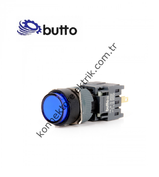 BUTTO F16-371-BA2  Yuvarlak Plastik Gövde 16mm Kalıcı Buton Mavi 220V AC