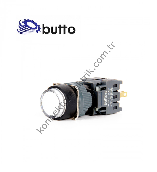 BUTTO F16-371-WD  Yuvarlak Plastik Gövde 16mm Kalıcı Buton Beyaz 12-24V DC