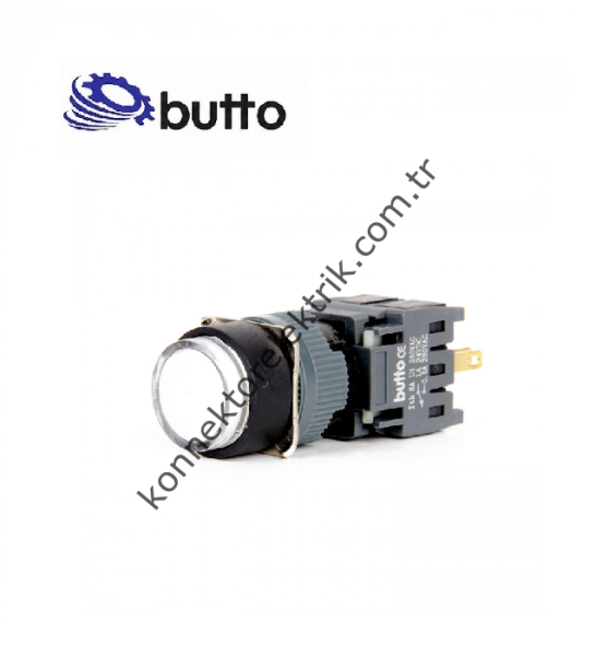 BUTTO F16-371-WA2  Yuvarlak Plastik Gövde 16mm Kalıcı Buton Beyaz 220V AC