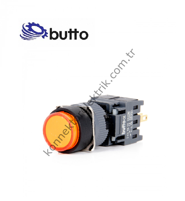 BUTTO F16-371-OD  Yuvarlak Plastik Gövde 16mm Kalıcı Buton Turuncu 12-24V DC