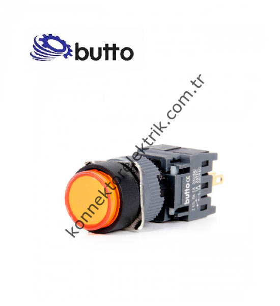 BUTTO F16-371-OA2  Yuvarlak Plastik Gövde 16mm Kalıcı Buton Turuncu 220V AC