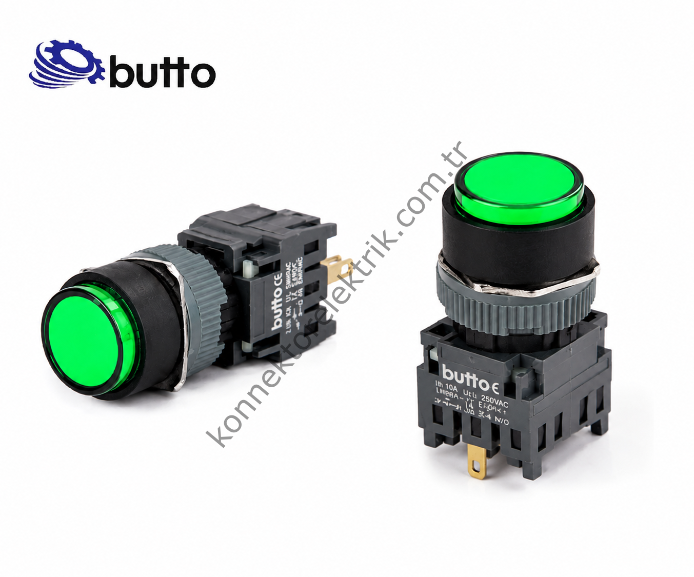 BUTTO F16-271-GD  Yuvarlak Plastik Gövde 16mm Yaylı Buton Yeşil 12-24V DC