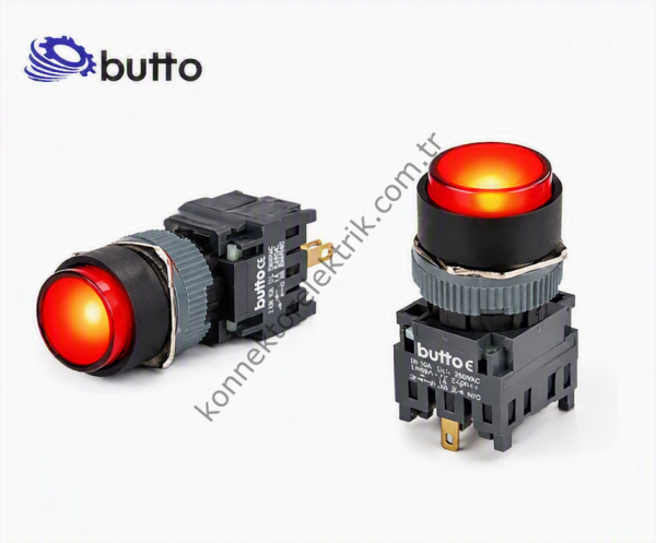 BUTTO F16-271-OA2  Yuvarlak Plastik Gövde 16mm Yaylı Buton Turuncu 220V AC