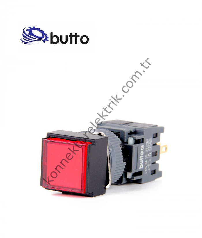 BUTTO F16-281-RA2  Kare Plastik Gövde 16mm Yaylı Buton Kırmızı 220V AC