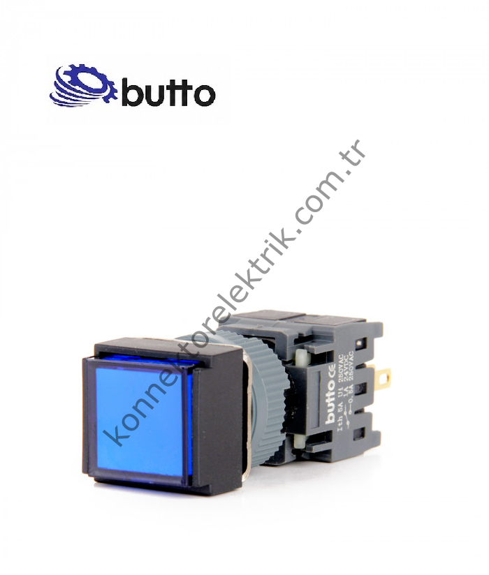 BUTTO F16-281-BA2  Kare Plastik Gövde 16mm Yaylı Buton Mavi 220V AC