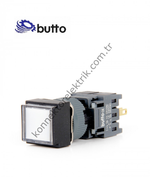 BUTTO F16-281-WA2  Kare Plastik Gövde 16mm Yaylı Buton Beyaz 220V AC