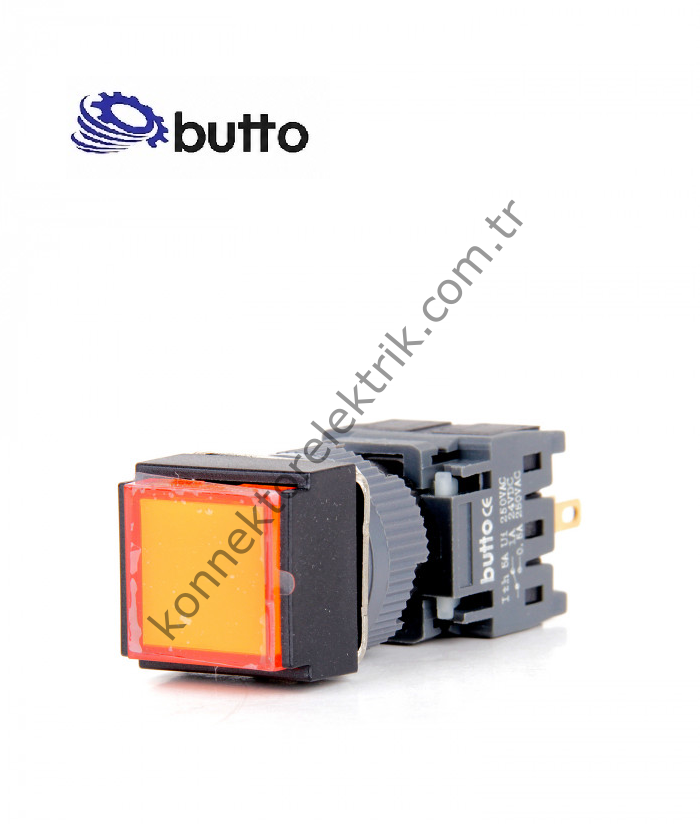 BUTTO F16-281-OA2  Kare Plastik Gövde 16mm Yaylı Buton Turuncu 220V AC