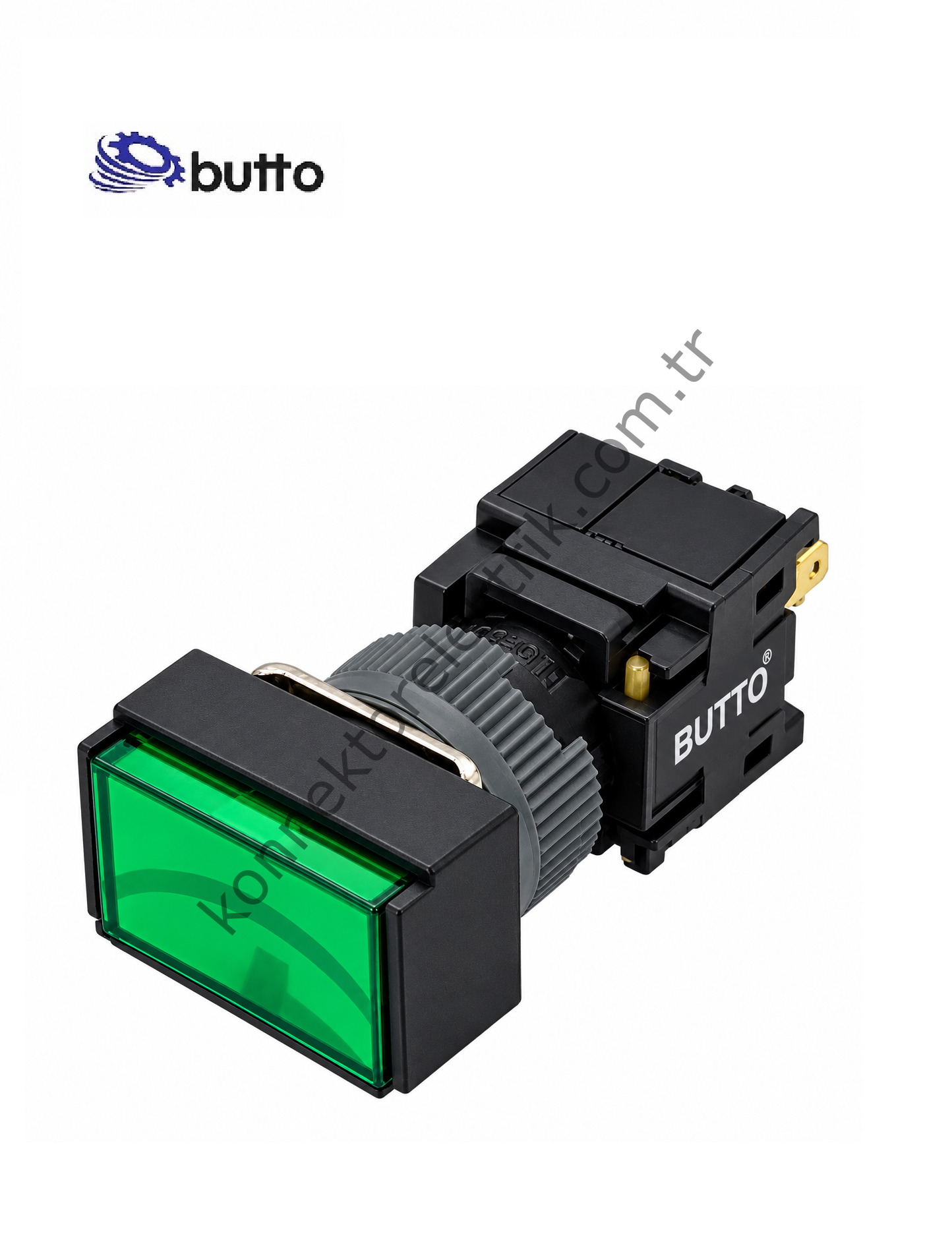 BUTTO F16-291-GA2  Dikdörtgen Plastik Gövde 16mm Yaylı Buton Yeşil 220V AC