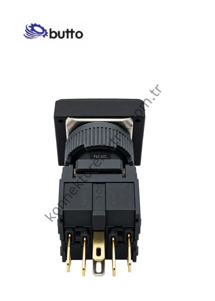 BUTTO F16-291-RD  Dikdörtgen Plastik Gövde 16mm Yaylı Buton Kırmızı 12-24V DC