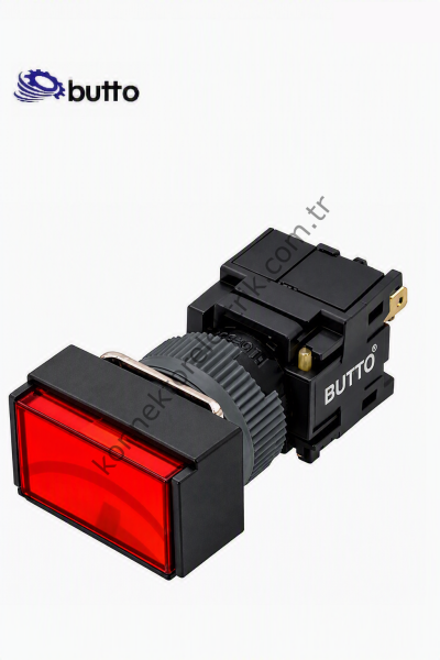 BUTTO F16-291-RD  Dikdörtgen Plastik Gövde 16mm Yaylı Buton Kırmızı 12-24V DC