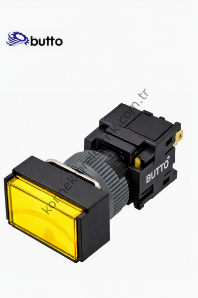 BUTTO F16-291-YD  Dikdörtgen Plastik Gövde 16mm Yaylı Buton Sarı 12-24V DC
