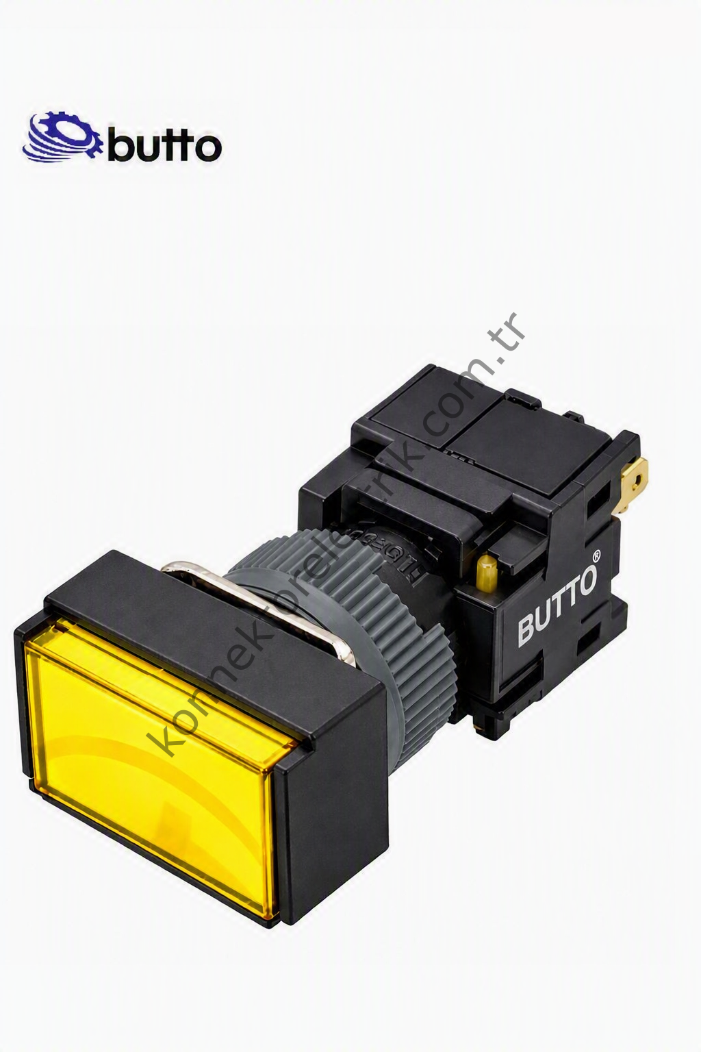 BUTTO F16-291-YA2  Dikdörtgen Plastik Gövde 16mm Yaylı Buton Sarı 220V AC