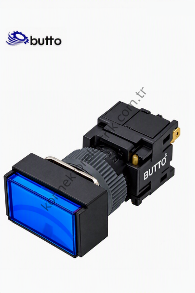 BUTTO F16-291-BA2  Dikdörtgen Plastik Gövde 16mm Yaylı Buton Mavi 220V AC