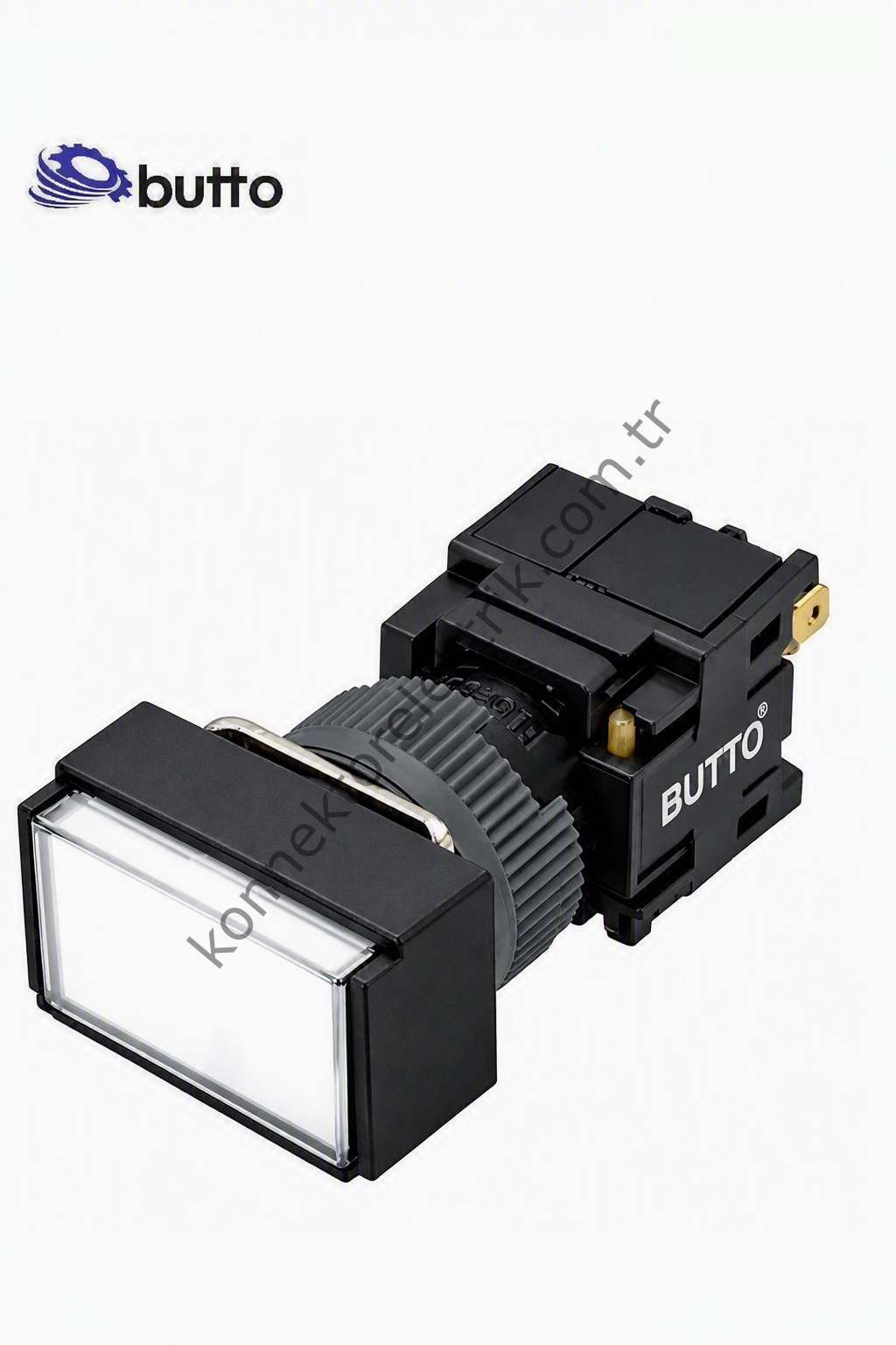 BUTTO F16-291-WD  Dikdörtgen Plastik Gövde 16mm Yaylı Buton Beyaz 12-24V DC