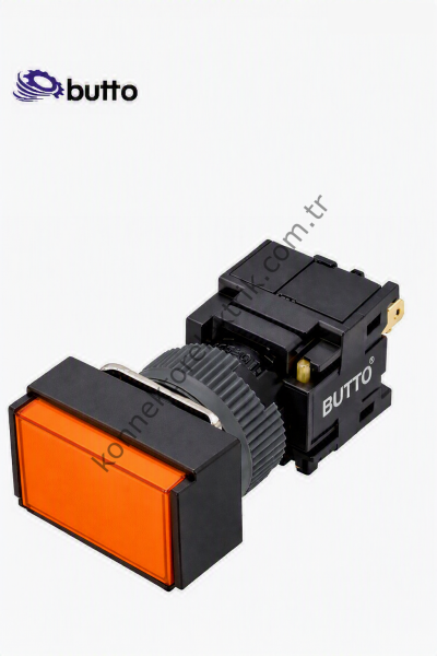 BUTTO F16-291-OD  Dikdörtgen Plastik Gövde 16mm Yaylı Buton Turuncu 12-24V DC