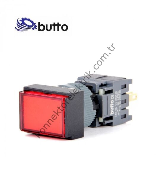 BUTTO F16-391-RD  Dikdörtgen Plastik Gövde 16mm Kalıcı Buton Kırmızı 12-24V DC